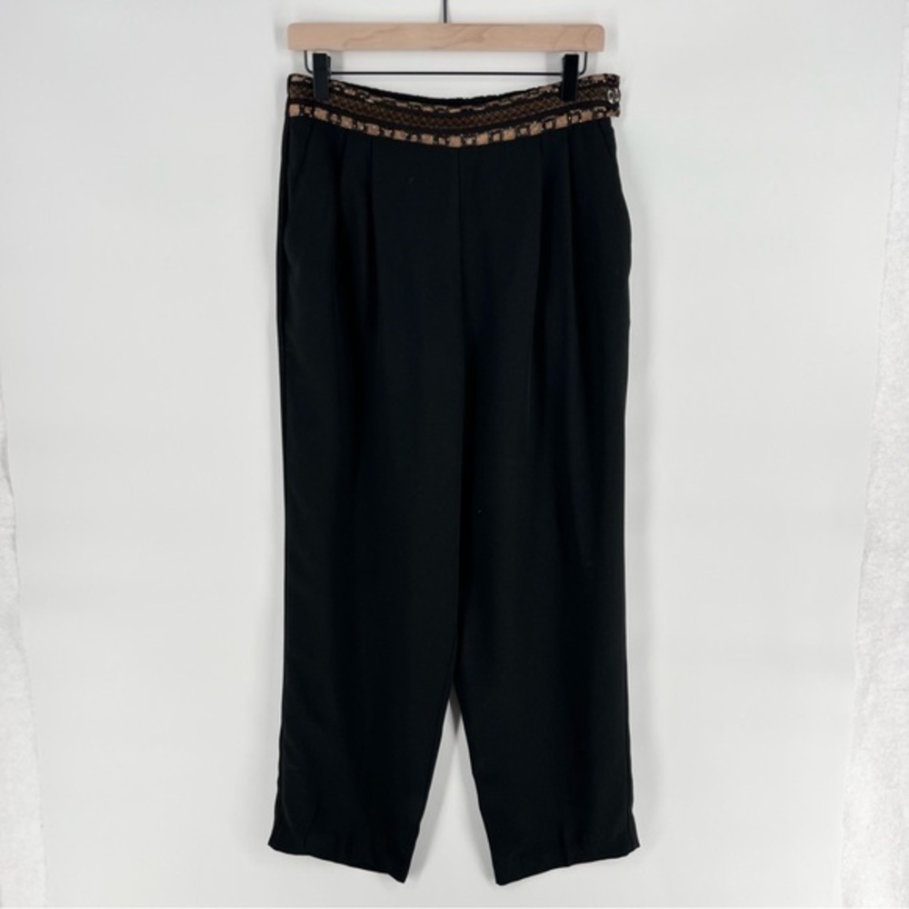 Nancy Bolen‎ City Girl Vintage Velvet Waist Trim Pleated Front Trousers